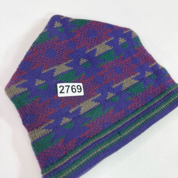 VTG Smiley Hat One Size Wool Knit Ski Purple Green Aztec Made in USA - Picture 5 of 6